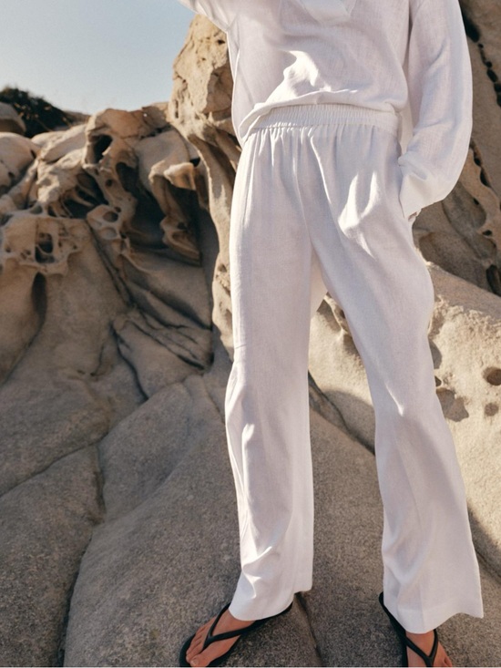 Zara Pants - Zara Linen Straight Leg Pants - Oyster
White